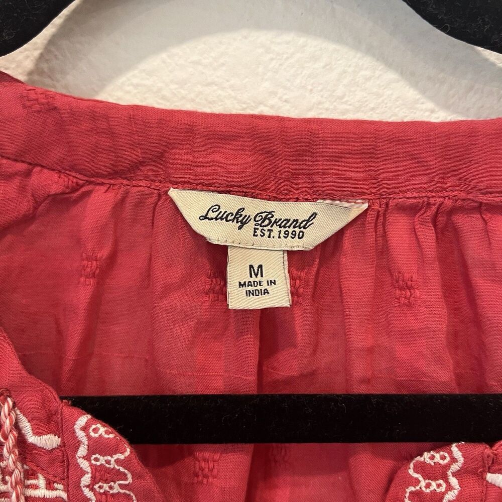 Lucky Brand Embroidered Red Tank Top Medium bohemian boho tassel Summer Indie - Picture 2 of 7
